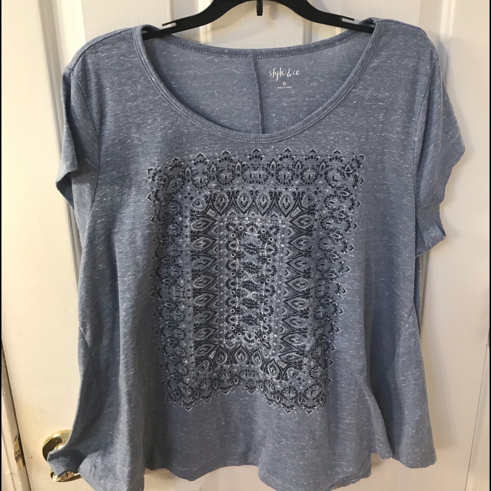 Blue Style & Co Embellished Tee, size XL